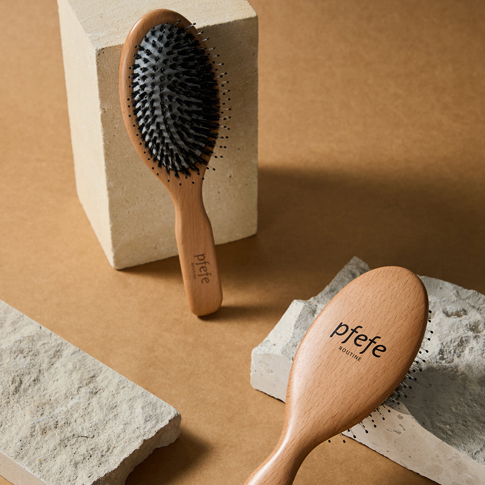 PFEFE Boar and Nylon Bristle Hair Brush Wooden Comb