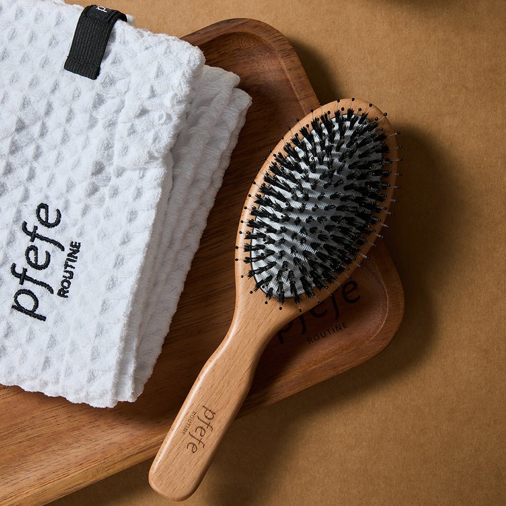 PFEFE Boar and Nylon Bristle Hair Brush Wooden Comb