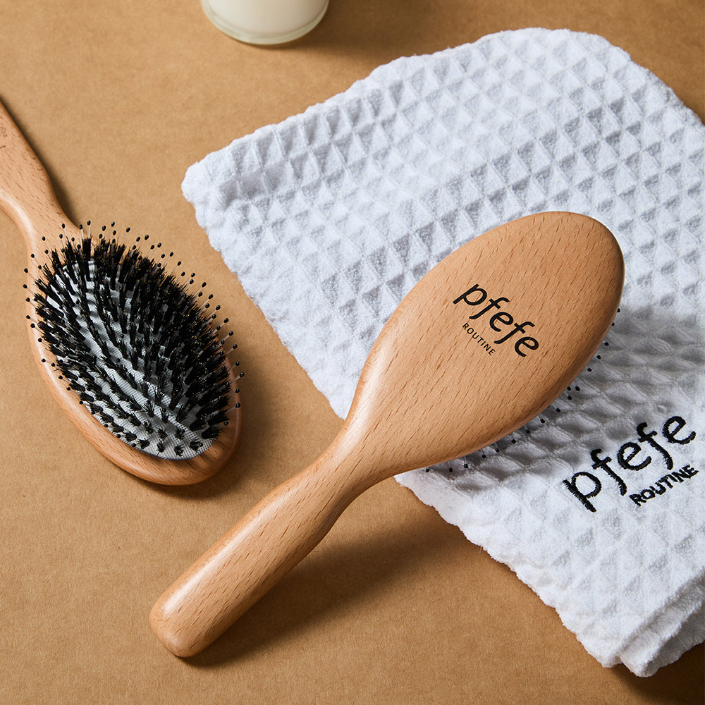 PFEFE Boar and Nylon Bristle Hair Brush Wooden Comb